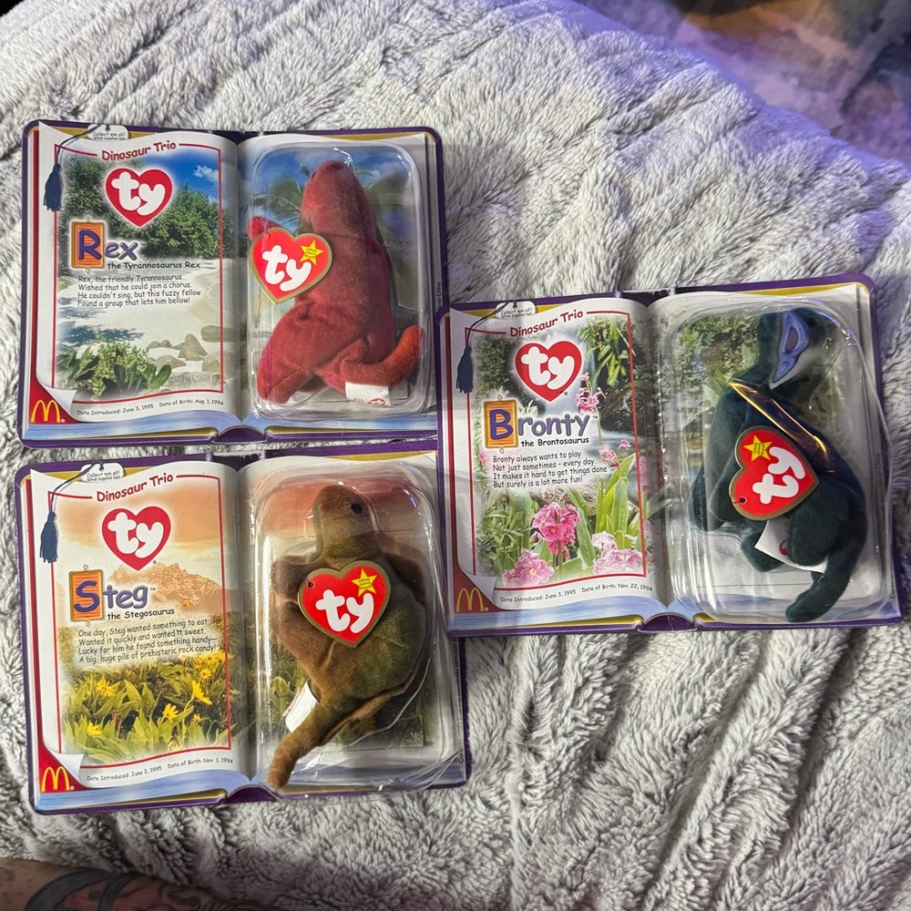 2000 McDonalds Ty Teenie Beanie Babies Dinosaur Trio Complete Set